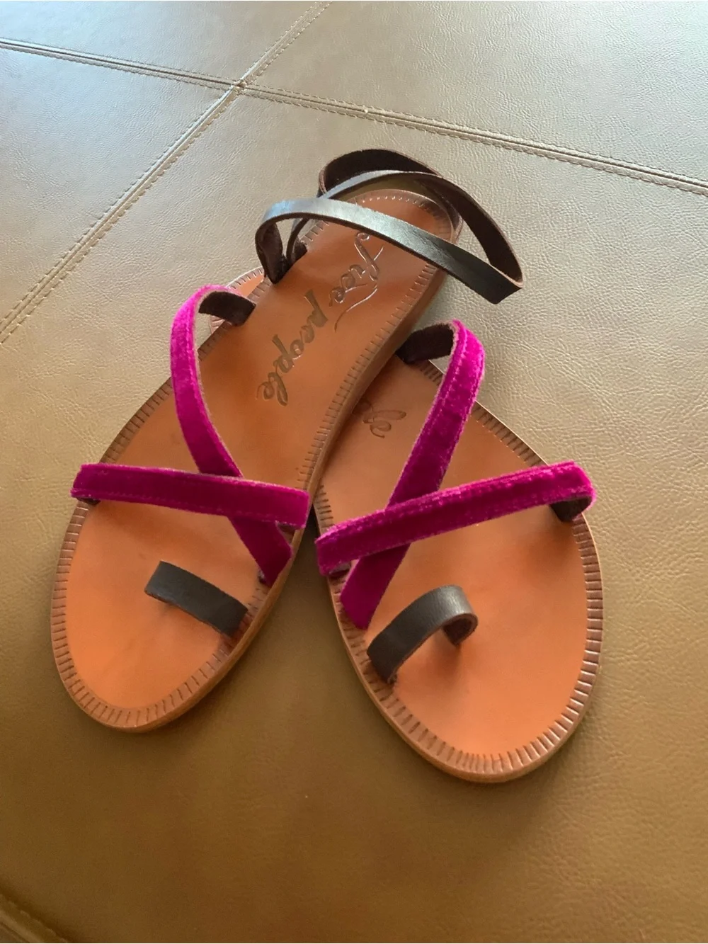 Free People Fuchsia Velvet Strappy Toe-Ring Sandals